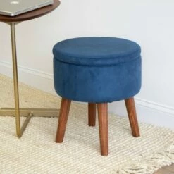 Sloan Round Velour Storage Ottoman Blue - Humble Crew -Ottomans Official Shop unnamed file 9871