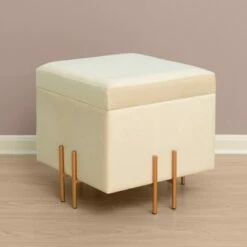 Fabulaxe Square Velvet Storage Ottoman with Gold Legs