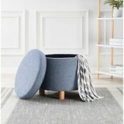 Round Storage Ottoman with Lift Off Lid - WOVENBYRD Dark Brown Faux Leather -Ottomans Official Shop unnamed file 9906