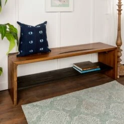 58" Solid Rustic Reclaimed Wood Entry Bench - Saracina Home Honey